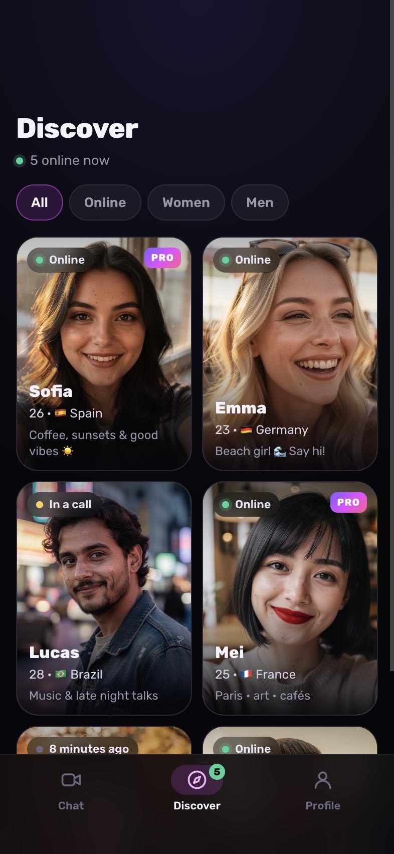 OmeTg Discover screen